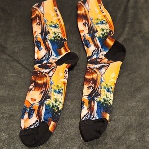 Anime Girl Graphic Crew Socks Novelty Manga Print Unisex Sz. M